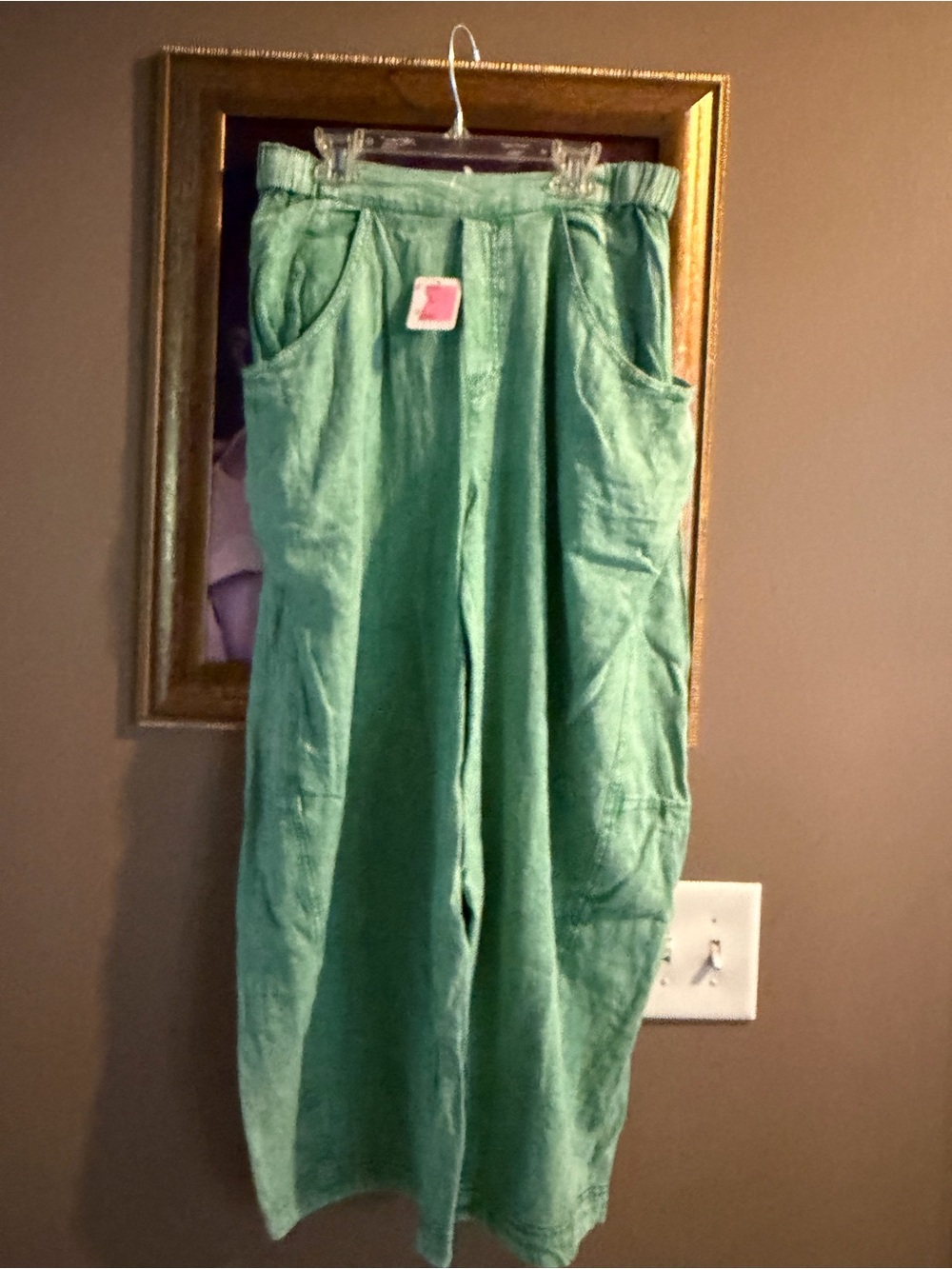 Free People Rolling Hills Green Linen Blend Pull-On Pants NWT Medium